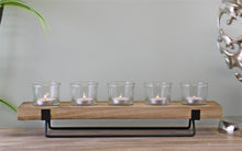 Load image into Gallery viewer, 5 Piece Glass, Wood &amp; Metal Tealight Holder
