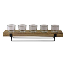 Load image into Gallery viewer, 5 Piece Glass, Wood &amp; Metal Tealight Holder
