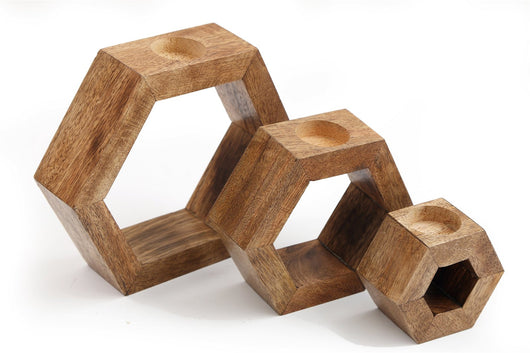 Set of Three Hexagon Tealight Holders 20cm