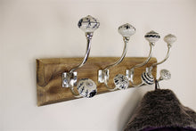 Load image into Gallery viewer, Black &amp; White Ceramic Hooks on Wooden Base
