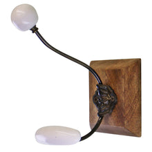 Load image into Gallery viewer, Double White Ceramic Coat Hook On Wooden Base
