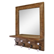 Load image into Gallery viewer, Mango Wood Shelf Unit With Mirror &amp; 4 Double Coat Hooks
