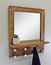 Load image into Gallery viewer, Mango Wood Shelf Unit With Mirror &amp; 4 Double Coat Hooks
