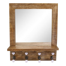 Load image into Gallery viewer, Mango Wood Shelf Unit With Mirror &amp; 4 Double Coat Hooks
