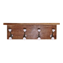 Load image into Gallery viewer, Set of 4 White Ceramic Double Coat Hooks On Wooden Base With Shelf
