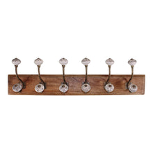 Load image into Gallery viewer, 6 Double Ceramic Ivory Coat Hooks On Wooden Base
