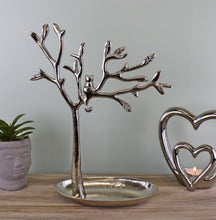 Load image into Gallery viewer, Silver Metal Tree With Cat Jewellery Stand
