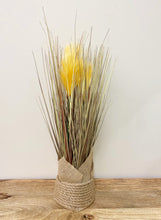 Load image into Gallery viewer, Faux Grasses Wrapped In Hesian Collar &amp; Rope Base
