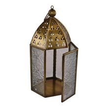 Load image into Gallery viewer, Small Gold Metal Moroccan Style Kasbah Candle Lantern
