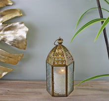 Load image into Gallery viewer, Small Gold Metal Moroccan Style Kasbah Candle Lantern
