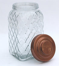 Load image into Gallery viewer, Copper Lidded Square Glass Jar - 12 Inch Large
