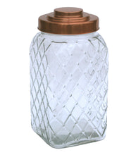 Load image into Gallery viewer, Copper Lidded Square Glass Jar - 12 Inch Large
