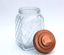 Load image into Gallery viewer, Copper Lidded Square Glass Jar - 10.5 Inch Med
