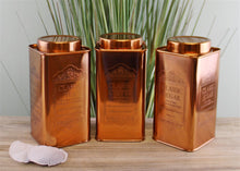 Load image into Gallery viewer, Large Metal Copper Coloured Tea, Coffee &amp; Sugar Storage Tins
