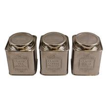 Load image into Gallery viewer, Silver Metal Tea, Coffee &amp; Sugar Storage Tins
