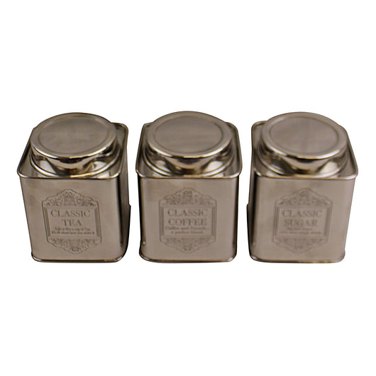 Silver Metal Tea, Coffee & Sugar Storage Tins