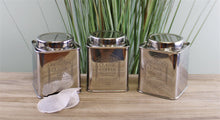 Load image into Gallery viewer, Silver Metal Tea, Coffee &amp; Sugar Storage Tins
