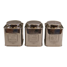 Load image into Gallery viewer, Silver Metal Tea, Coffee &amp; Sugar Storage Tins
