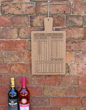 Load image into Gallery viewer, Hanging Cork Board Featuring Kitchen Conversions Chart
