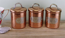 Load image into Gallery viewer, Hammered Copper Set of 3 Tea, Coffee &amp; Sugar Canisters
