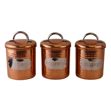 Load image into Gallery viewer, Hammered Copper Set of 3 Tea, Coffee &amp; Sugar Canisters
