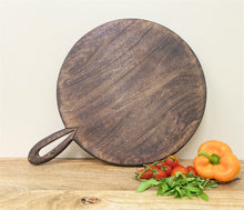 Load image into Gallery viewer, Circular Wooden Chopping Board With Carved Handle 49cm
