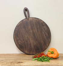 Load image into Gallery viewer, Circular Wooden Chopping Board With Carved Handle 49cm
