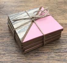 Load image into Gallery viewer, Set Of 4 Square Two Toned Wooden Coasters - Pink
