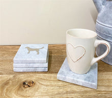 Load image into Gallery viewer, Four Square White Marble Coasters With Gold Dog Design
