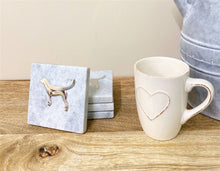 Load image into Gallery viewer, Four Square White Marble Coasters With Gold Dog Design
