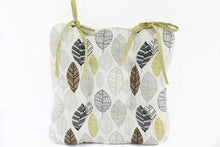 Load image into Gallery viewer, Fabric Seat Pad With Ties In Contemporary Green Leaf Print Design 36cm
