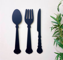 Load image into Gallery viewer, Black Three Piece Cutlery Wall Decoration 39cm
