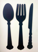 Load image into Gallery viewer, Black Three Piece Cutlery Wall Chalkboards 122cm
