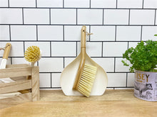 Load image into Gallery viewer, Cream Dustpan &amp; Bamboo Wooden Brush
