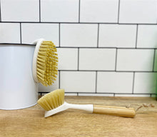 Load image into Gallery viewer, Cream Washing Up Brush with Bamboo Wooden Handle
