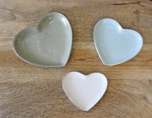 Load image into Gallery viewer, Set Of 3 Heart Shaped Ceramic Trinket Plates With A Gold Edge
