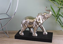 Load image into Gallery viewer, Large Ornamental Silver Metal Elephant On Plinth
