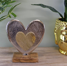 Load image into Gallery viewer, Large Metal and Wood Standing Heart Decoration
