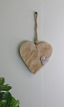 Load image into Gallery viewer, Wooden Hanging Heart Ornament with Silver Heart
