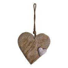 Load image into Gallery viewer, Wooden Hanging Heart Ornament with Silver Heart
