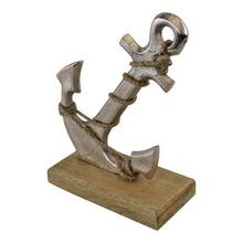 Load image into Gallery viewer, Silver Metal Anchor Ornament On Wooden Base
