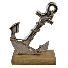 Load image into Gallery viewer, Silver Metal Anchor Ornament On Wooden Base
