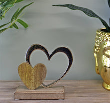 Load image into Gallery viewer, Small Double Heart On Wooden Base Ornament
