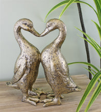 Load image into Gallery viewer, Gold Resin Kissing Ducks Heart Ornament
