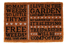 Load image into Gallery viewer, Free Weeds Potting Shed Doormat
