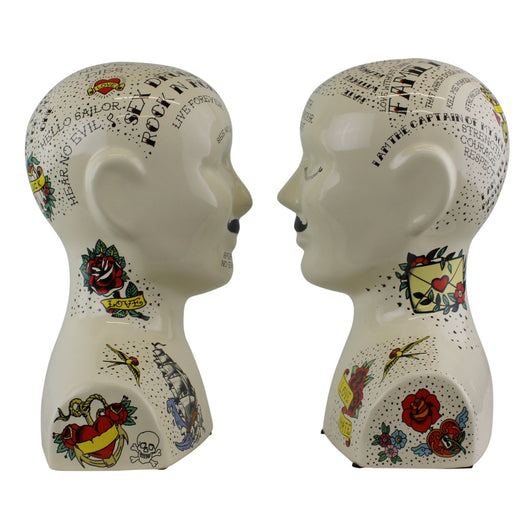 Ornamental Ceramic Phrenology Bookends