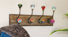 Load image into Gallery viewer, Mexican Floral Ceramic Hooks on Wooden Base
