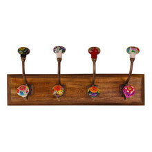 Load image into Gallery viewer, Mexican Floral Ceramic Hooks on Wooden Base
