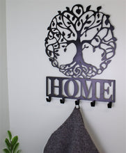 Load image into Gallery viewer, Black Metal Wall Plaque Tree of Life Featuring Hooks
