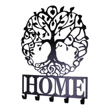 Load image into Gallery viewer, Black Metal Wall Plaque Tree of Life Featuring Hooks
